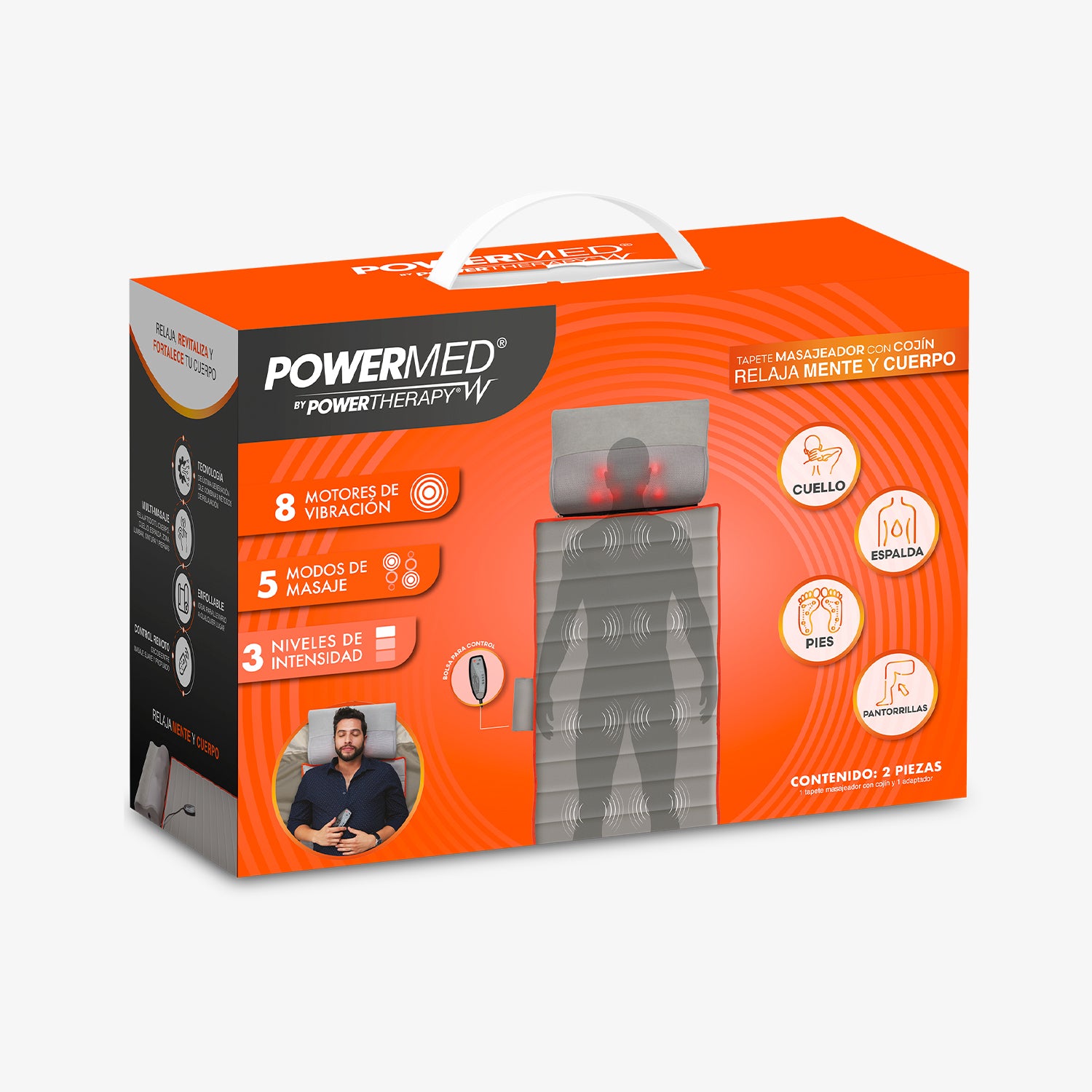 Power Med - Masajeador corporal de colchón - 8 motores de vibración 5 modos de masaje 3 velocidades