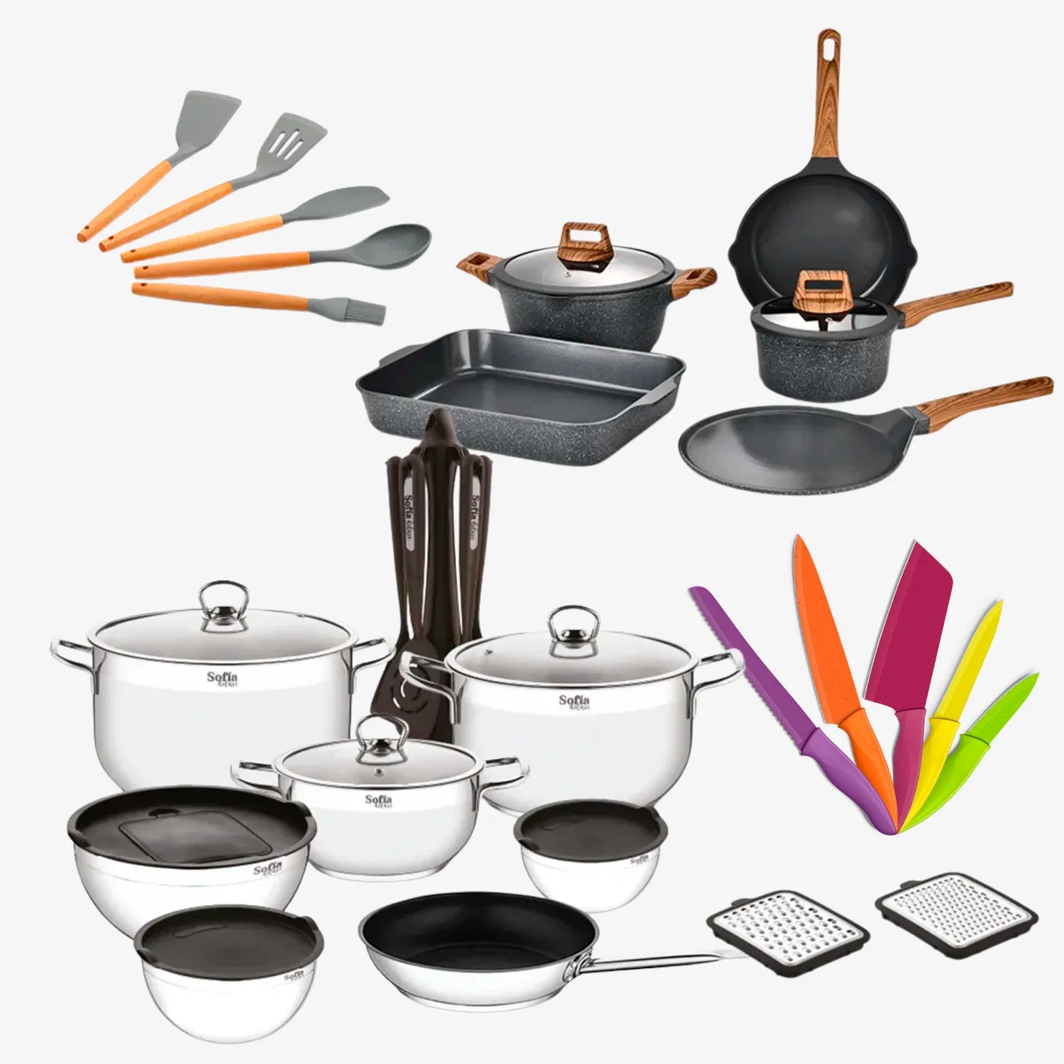 Batería Sofía Deluxe + Sofía Ceramic + Set de Cuchillos