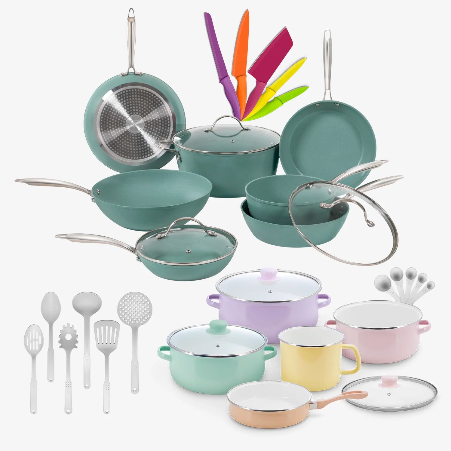 Mega Pack Batería de Cocina Jade Chef + Cuchillos Jade Cook + Sofía Colors 35 Piezas