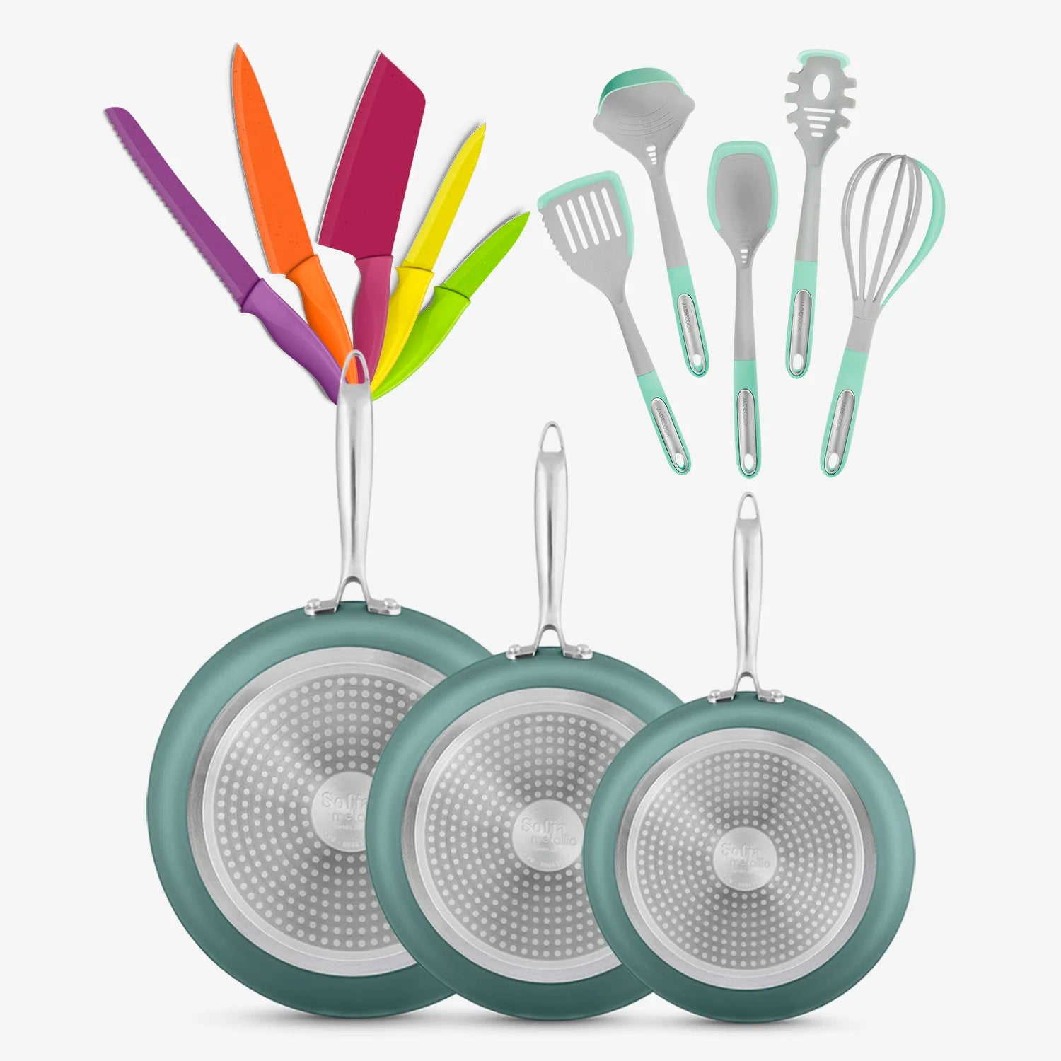 Paquete Cocina Completa Sofía Metallic + Cuchillos y Utensilios Jade Cook