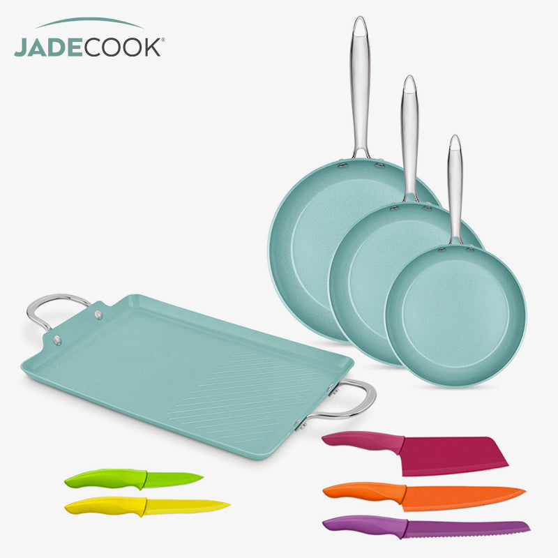 JADECOOK Batería de cocina 4 piezas + Mango intercambiable Jade Smart® + 5  Cuchillos Jade Cook Colores
