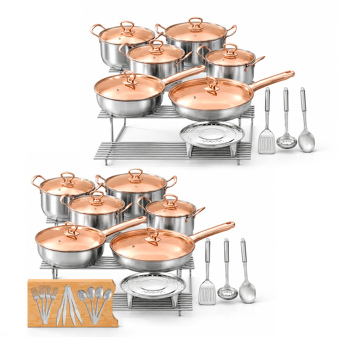 2 Baterías de cocina Sofía Deluxe Gold + Set de utensilios 44pz