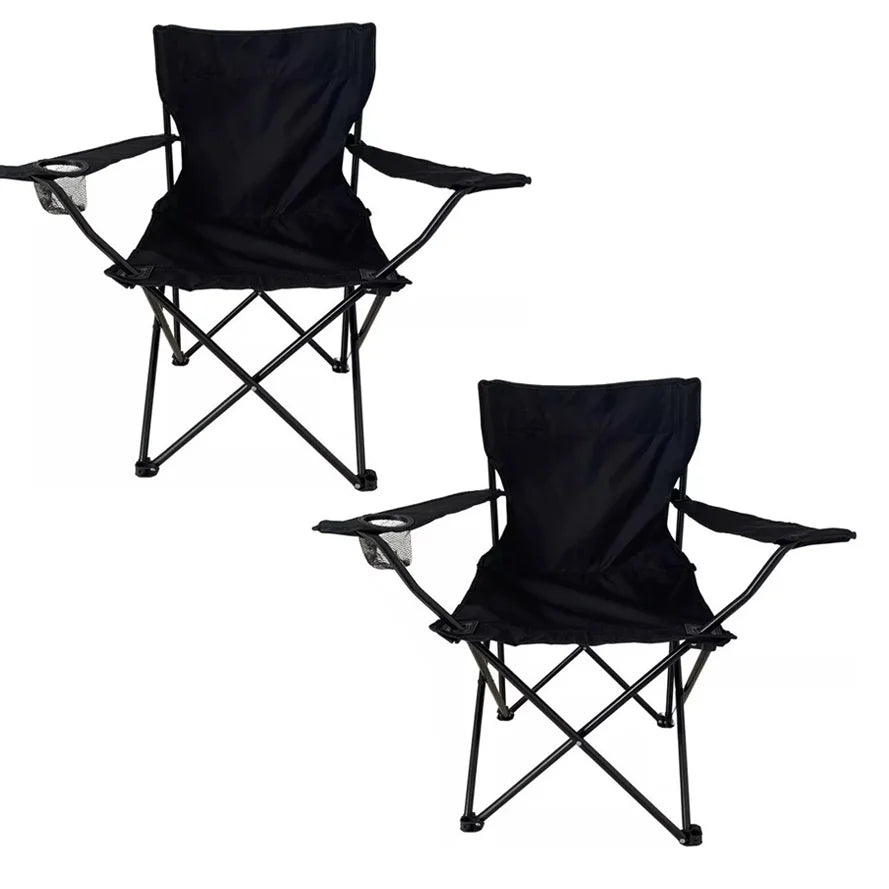 2 Sillas Plegables Camping para Exteriores con Funda (Negro)