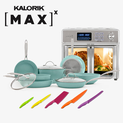 Max Kalorik + Batería de cocina Jade Chef + Cuchillos multicolor