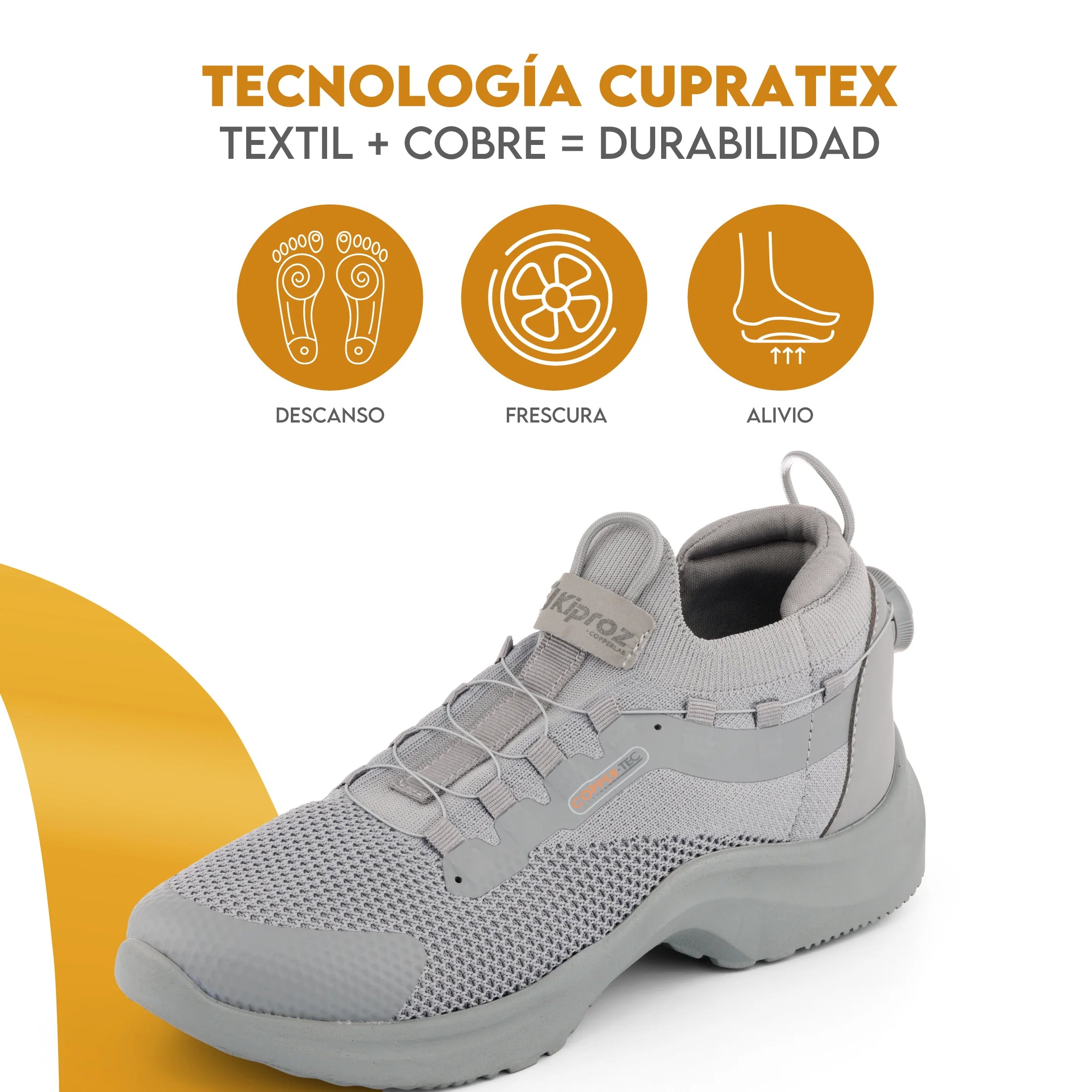 Calzado Antiderrapante KiProz con Tecnología de Cobre Color Gris