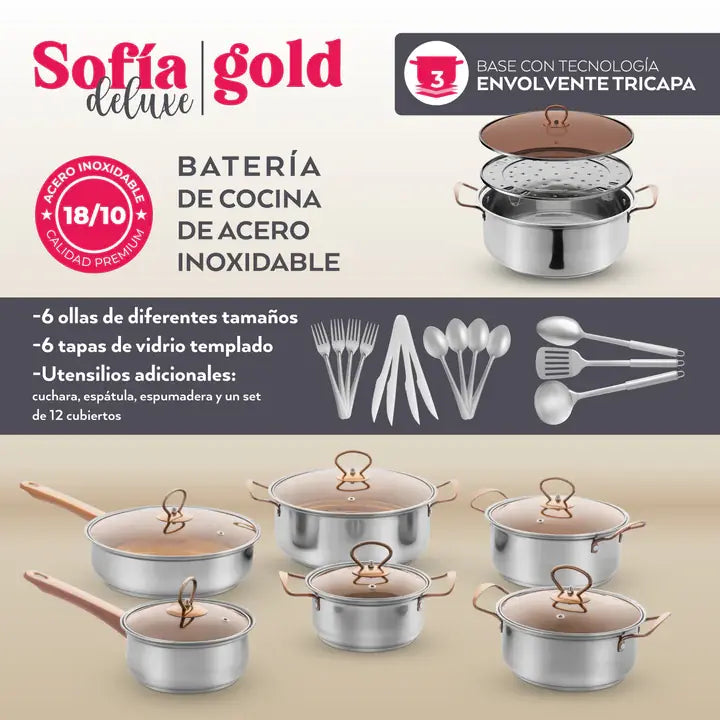 Batería de cocina Sofía Deluxe Gold 28pz