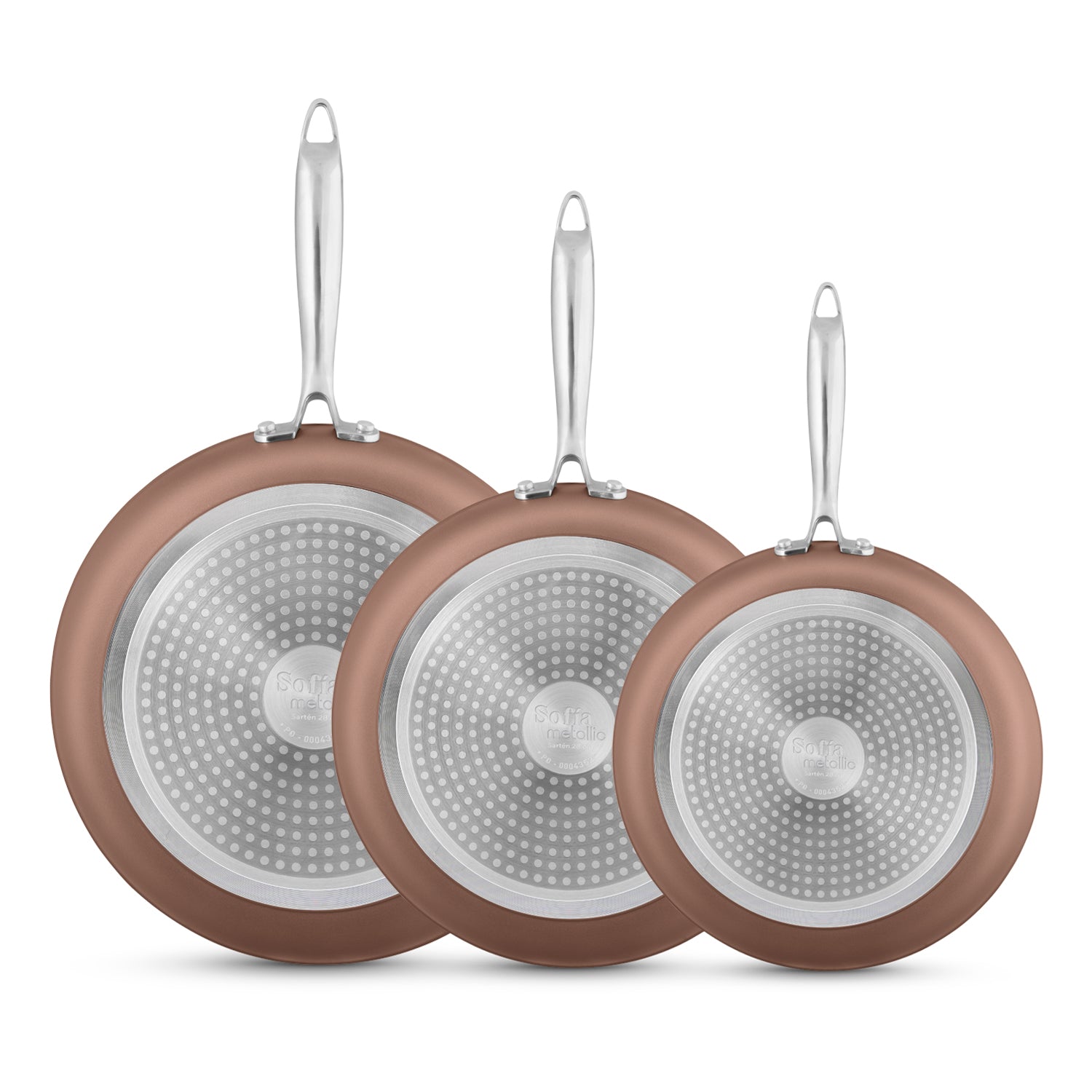 Paquete 3 sartenes 20, 24 y 28cm Sofia Metallic Cobre
