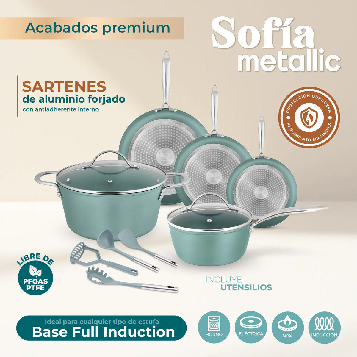 Batería de cocina Sofía Metallic Verde 11pz