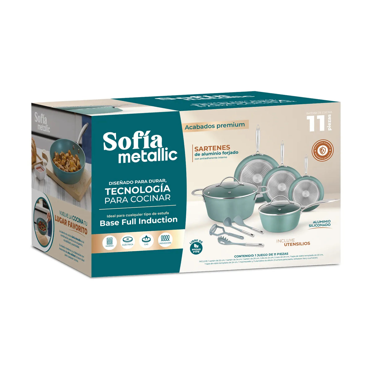 Batería de cocina Sofía Metallic Verde 11pz