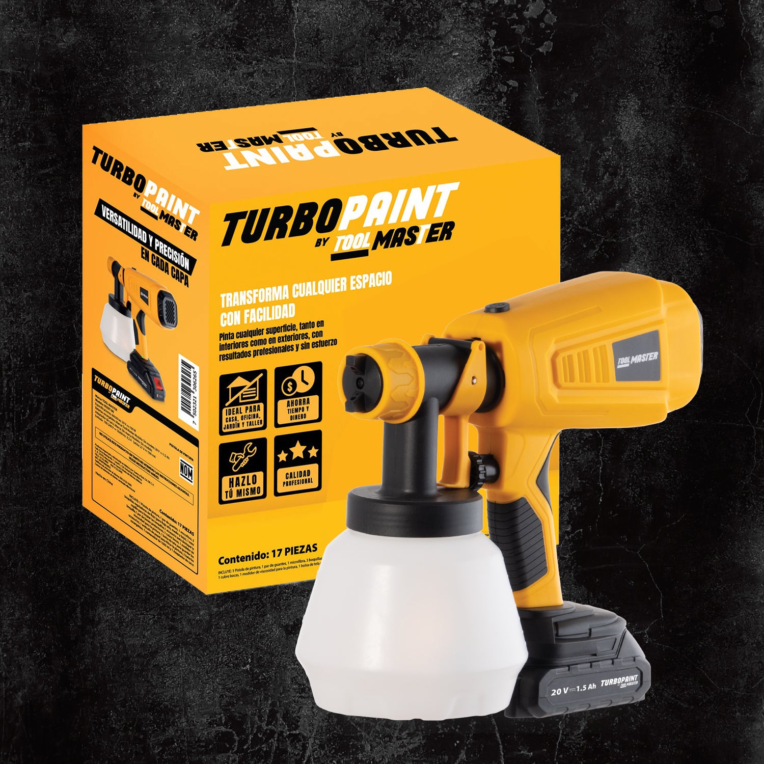 Turbo Paint - Pistola para Pintar Inalámbrica by Tool Master - Kit 16 piezas