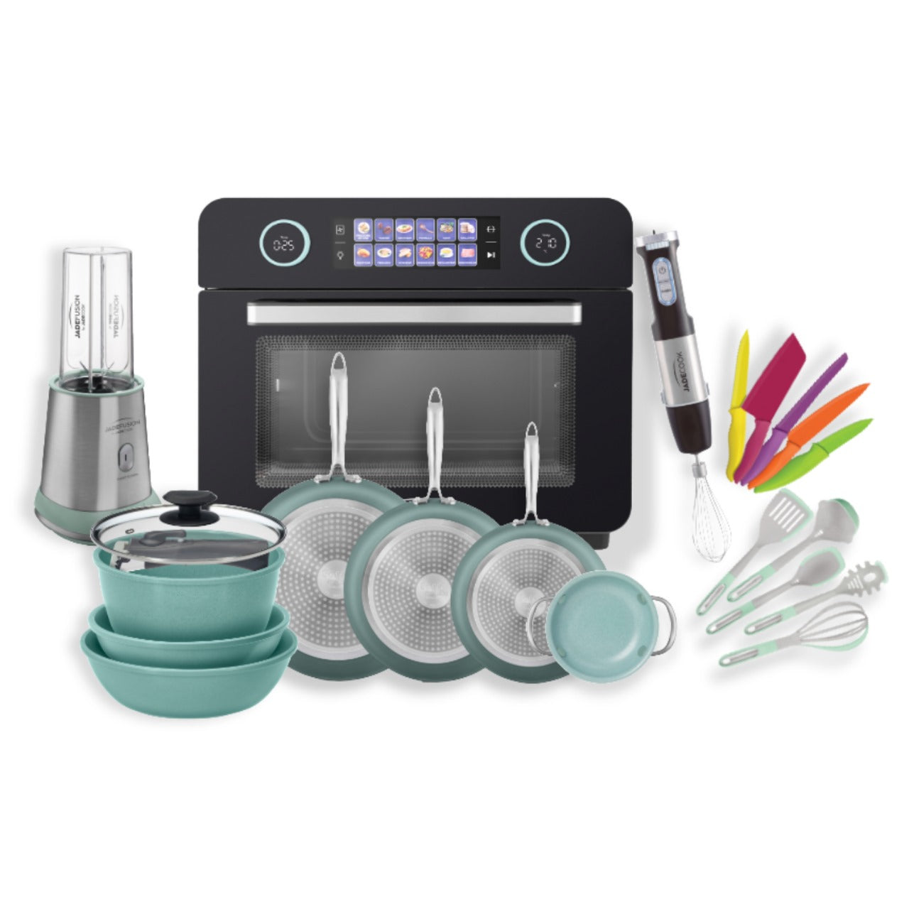 Arma tu cocina Jade Horno + Batidora de inmersión + Jade Fusion + Jade Smart + Cuchillos + 2 Hueveros + Utensilios + Sofia Metallic