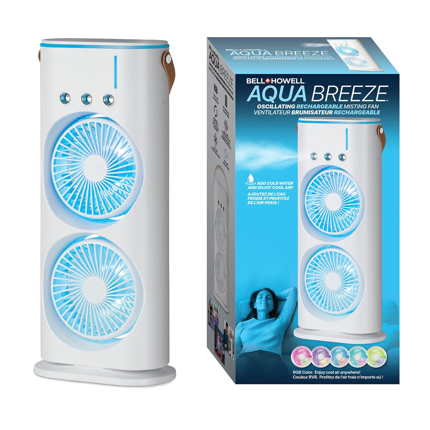 Aqua Breeze - Set de 2 Ventiladores Portátiles con Tecnología de Niebla Helada y Luces LED