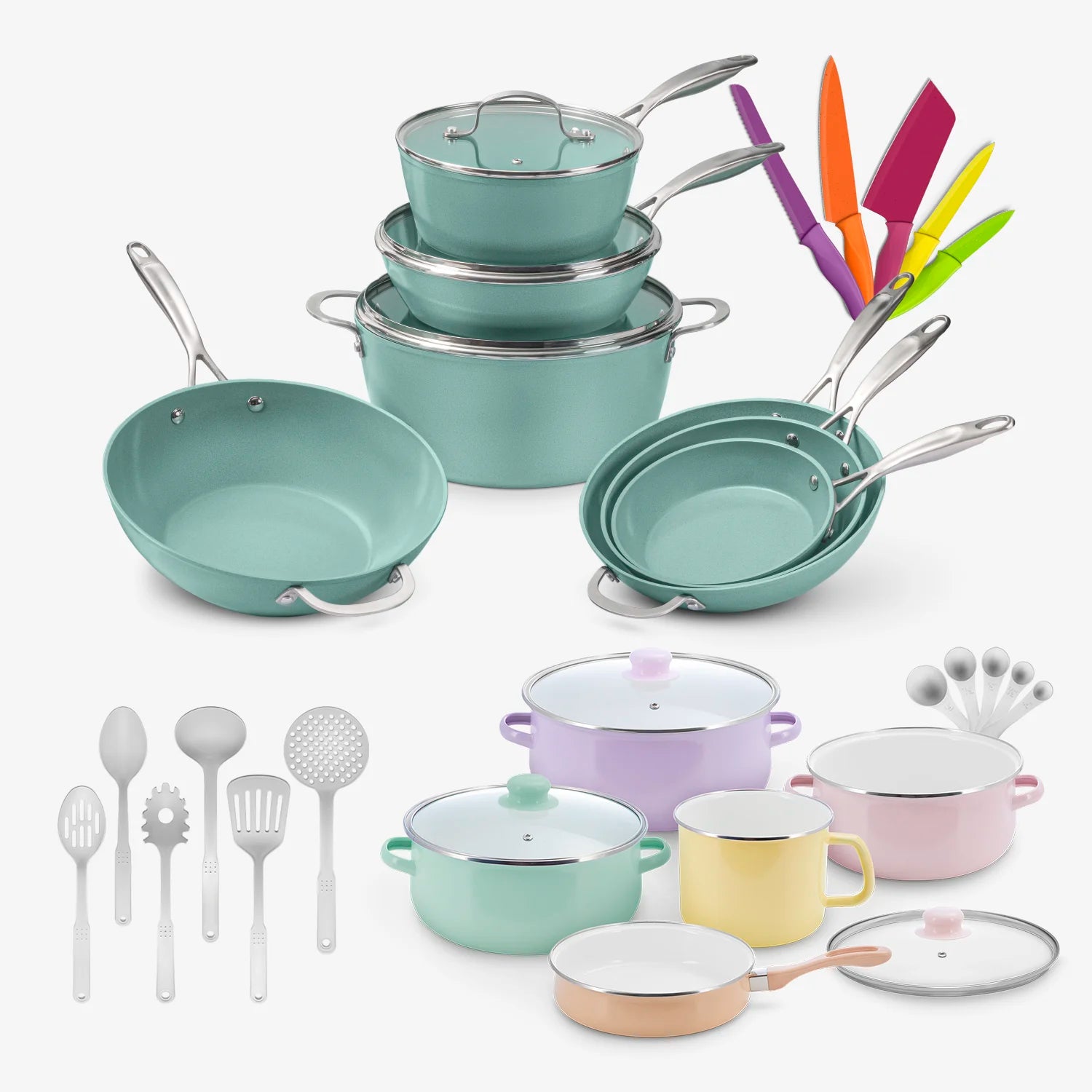 Mega Pack Batería de Cocina Jade Chef + Cuchillos Jade Cook + Sofía Colors 35 Piezas