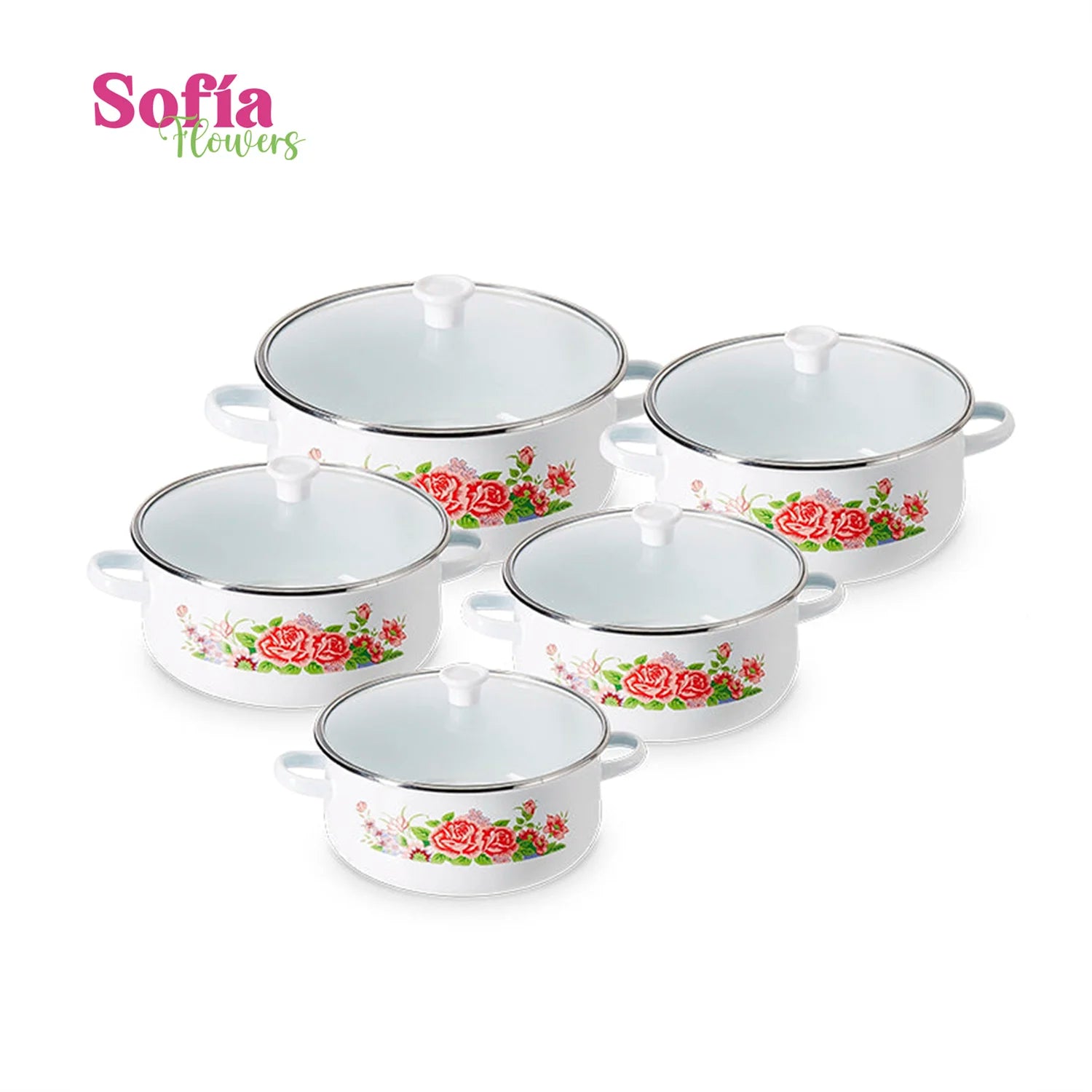 Batería de cocina Sofía Flowers 10 piezas + Set 12 cucharas